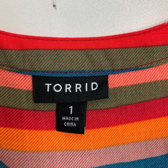 Torrid Harper Gauze Blouse Womens 1 Multi Rainbow Stripe Button Front Sleeveless - Picture 8 of 13